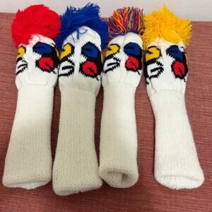 Vintage Knit Golf Club Headcovers 4 Piece Set Pom Pom Novelty